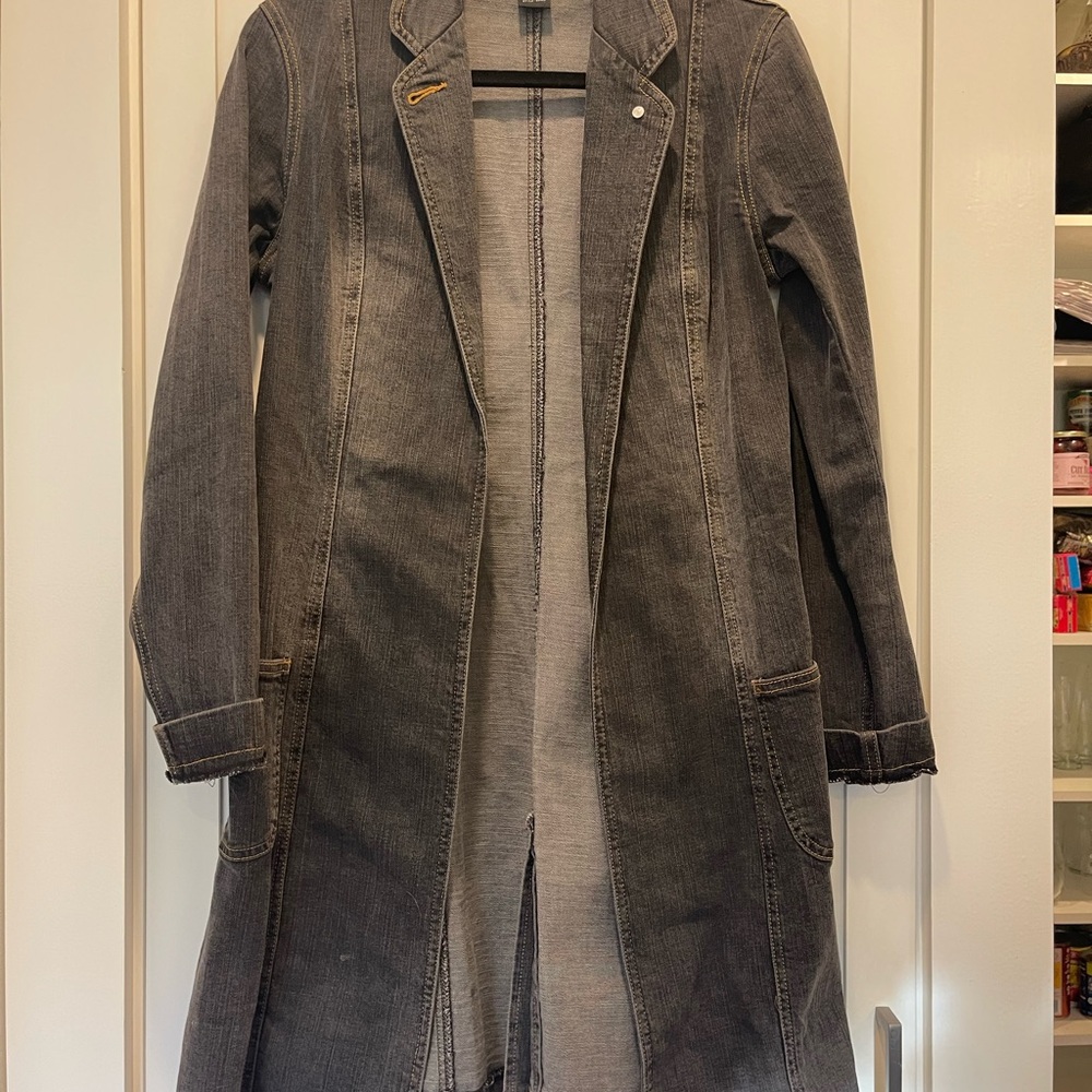 NORMA KAMALI - Black/Dark Charcoal Gray Duster Length Denim Jacket  EUC SZ S